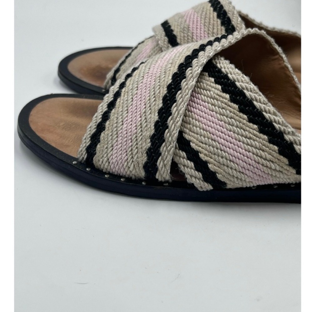 Rag & Bone Keaton Pink Cream Black Woven Crisscross Slide Sandals Sz 40/10 - Picture 8 of 10